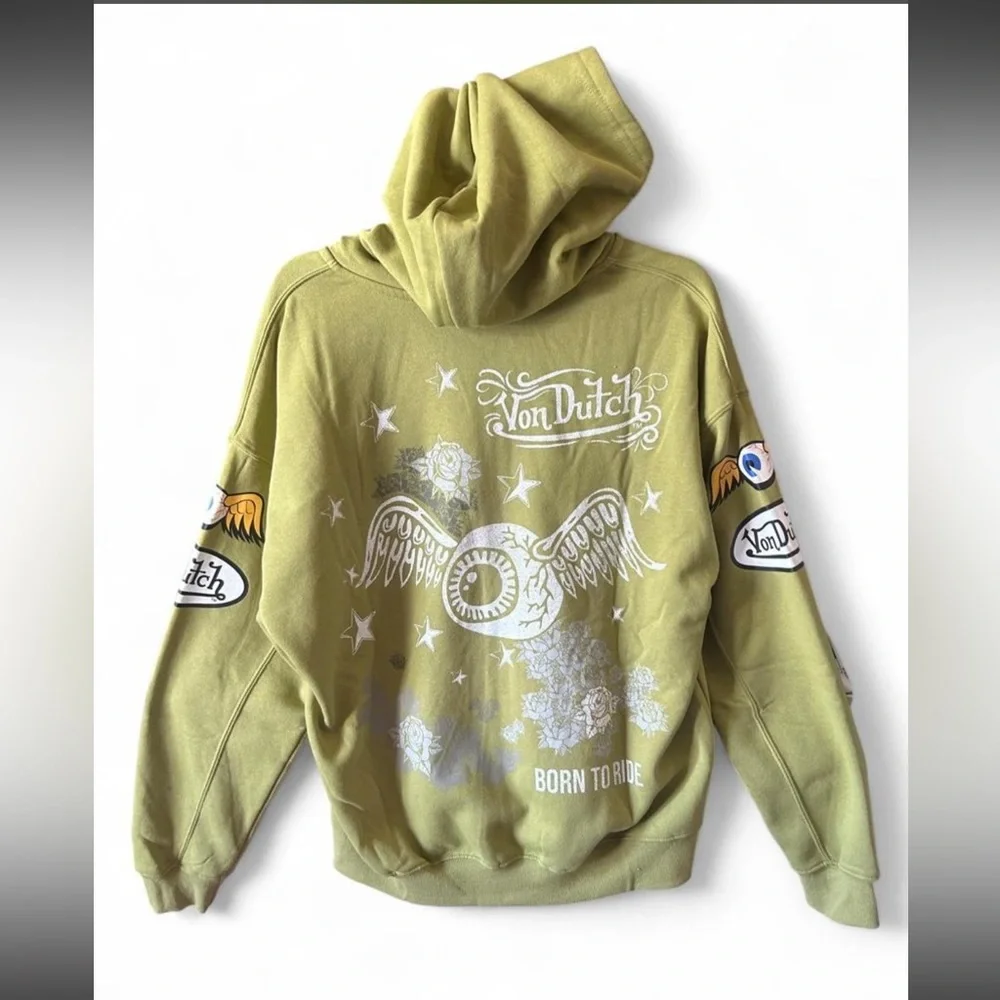 NWT Von Dutch Green Logo Jacket With Hood & Patches. Size M